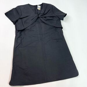 Carven Mini Dress Womens 12 Black Twist Neckline Cotton Blend Short Sleeve